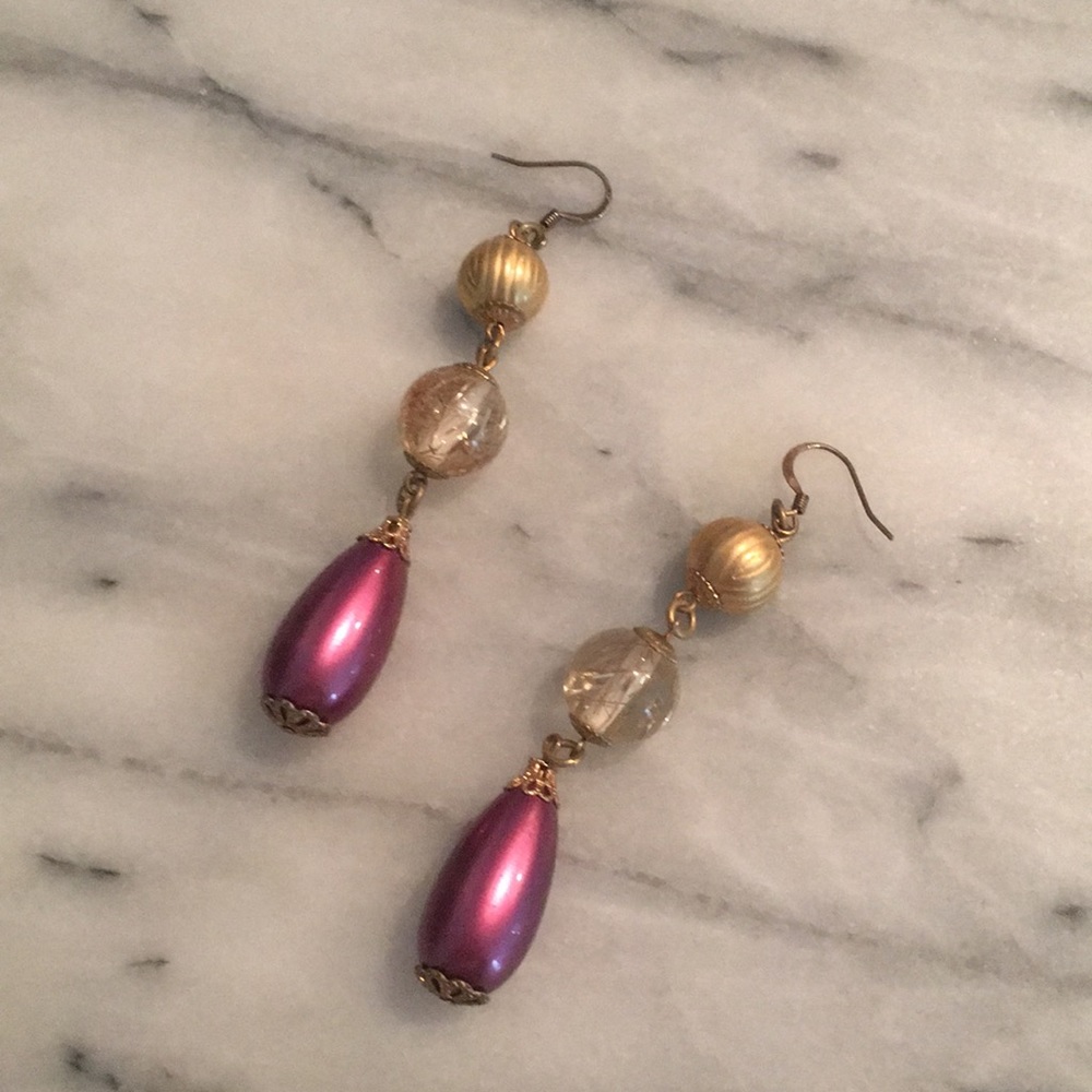 Purple, Gold, Lucite Boutique Statement Earrings